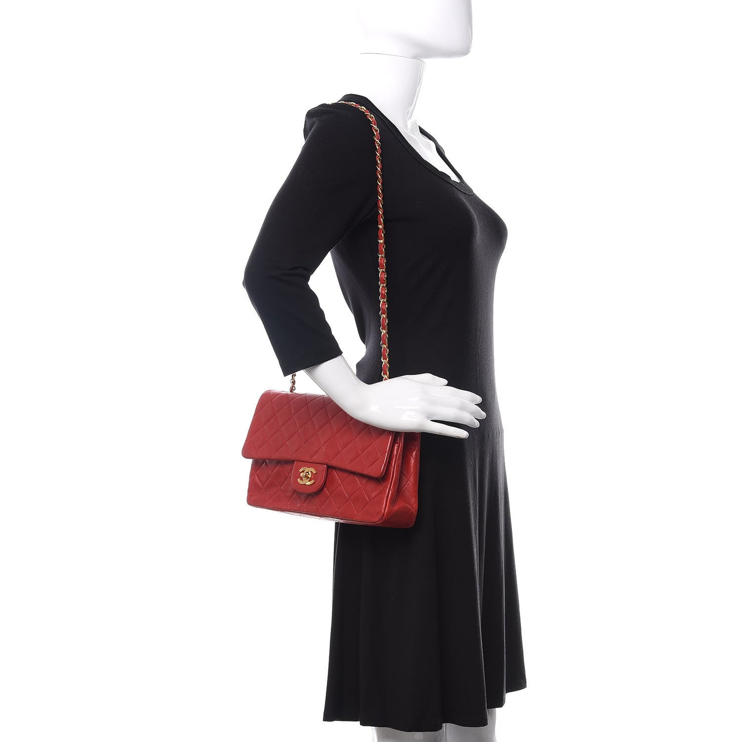 Lambskin Quilted Medium Double Flap Red