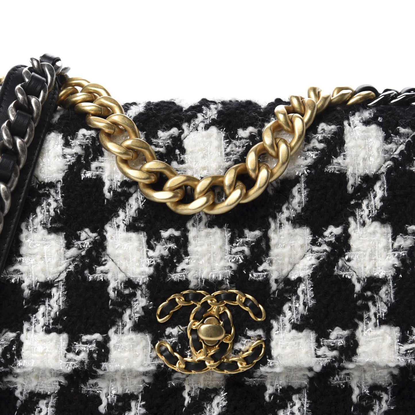 Tweed Quilted Medium 19 Flap Black Ecru White
