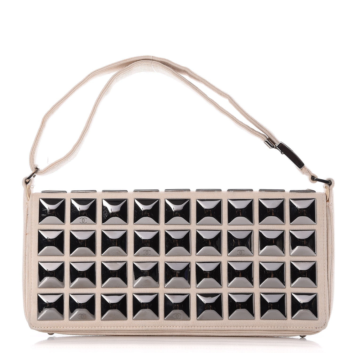 Chanel Canvas Studded Flap Off White 1 of 12