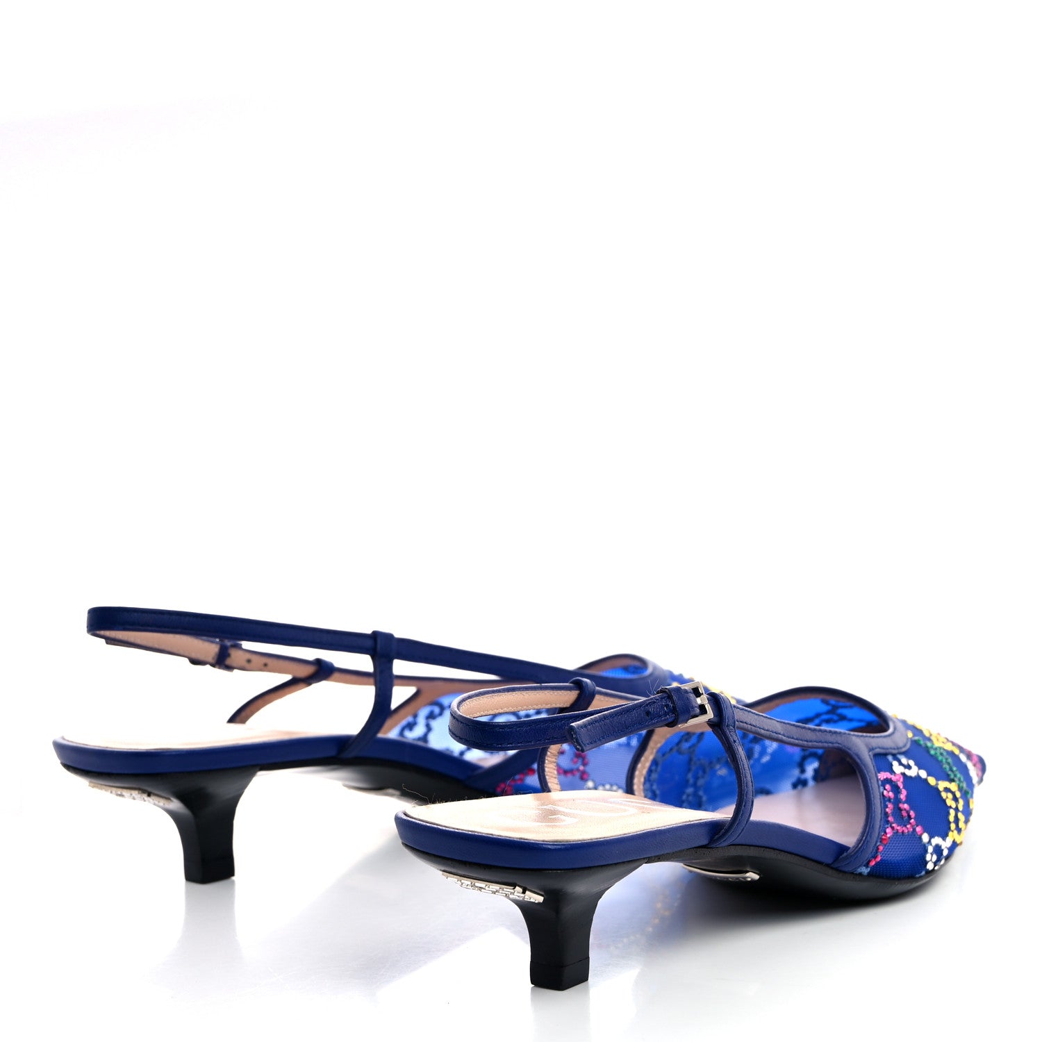 Gucci Tela Retino Nappa Charlotte Crystal GG Monogram Square G 35mm Slingback Pumps 37.5 Splash Net Blue Witch 4 of 8