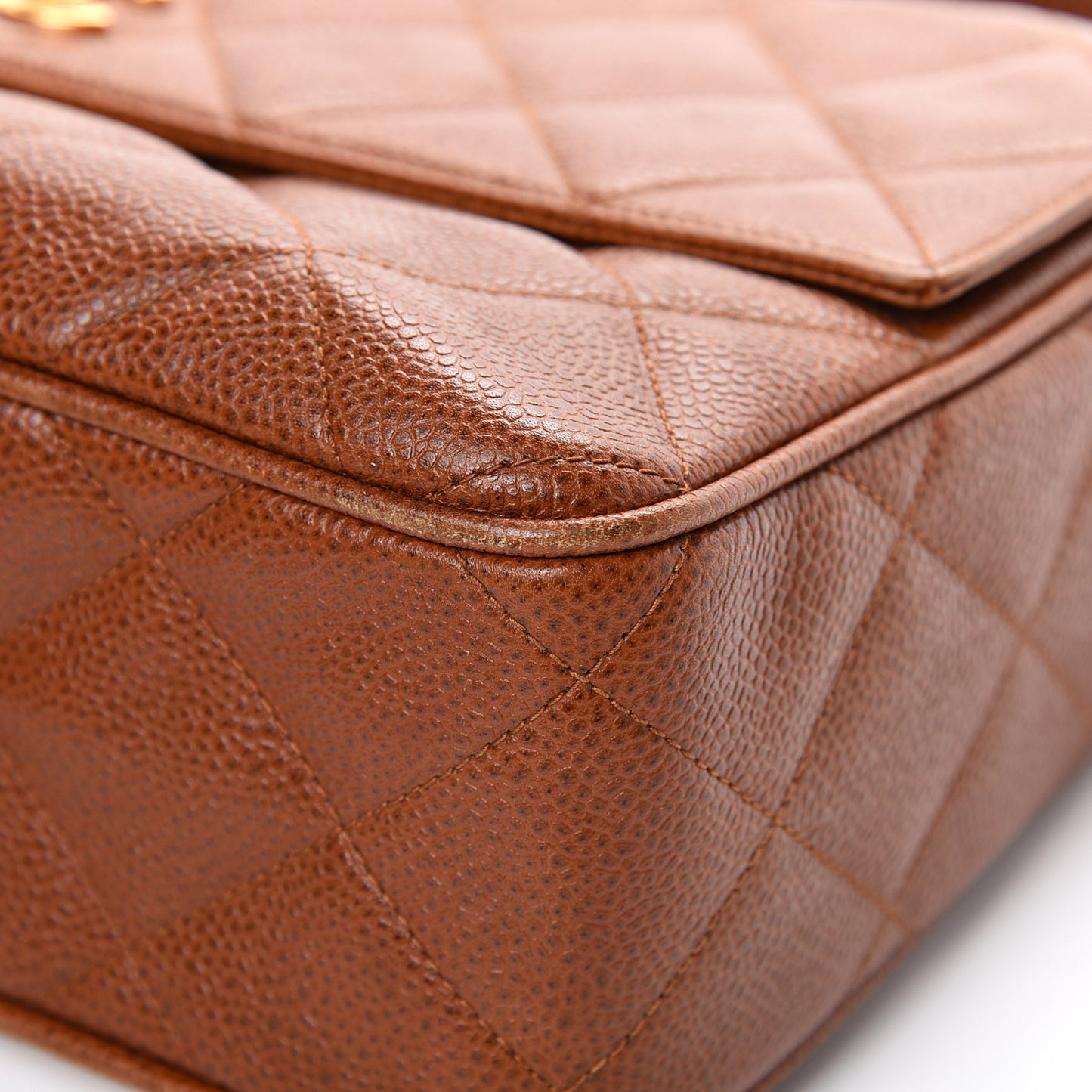 Caviar Quilted Flap Camera Case Brown