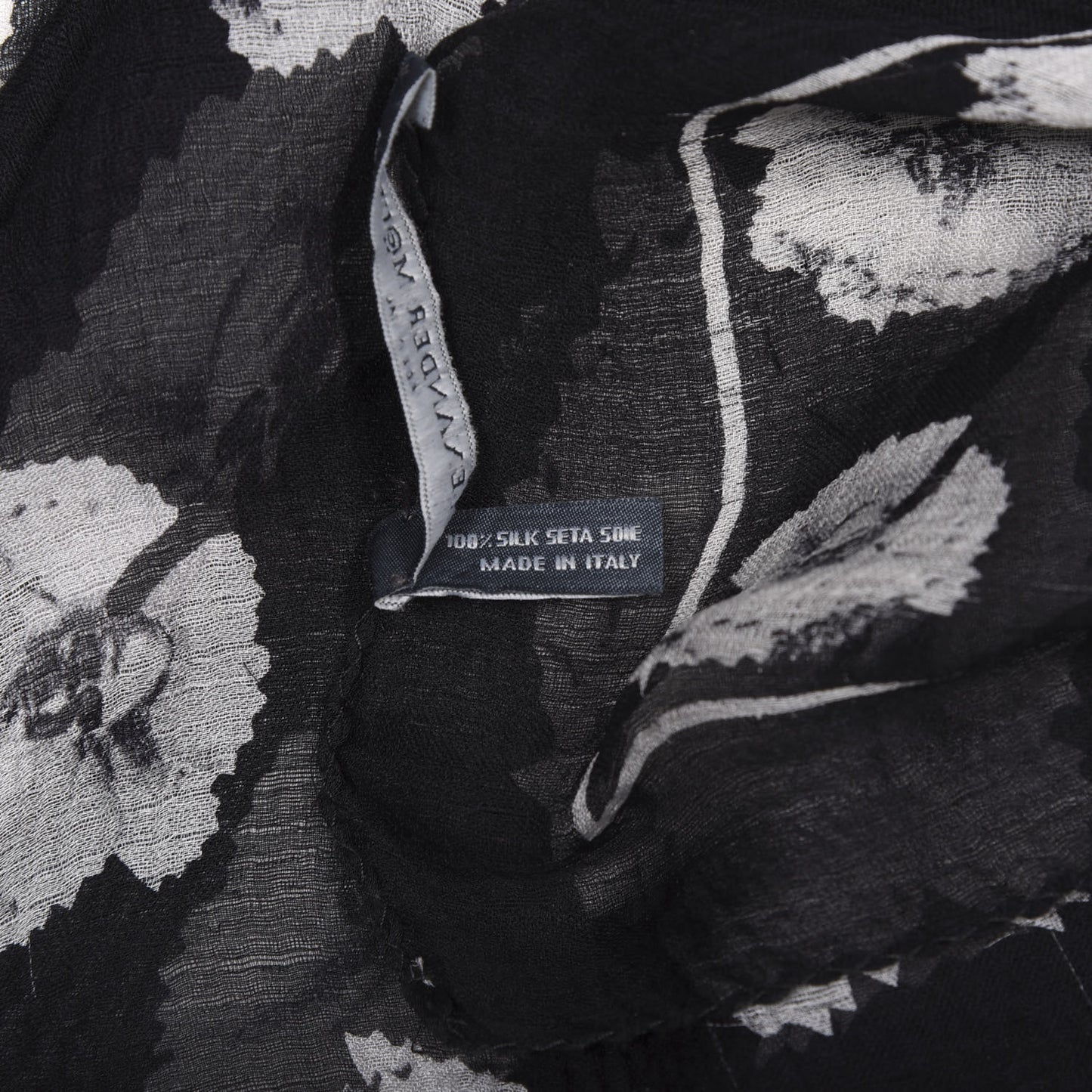 Silk Chiffon Flower Skull Scarf Black Ivory