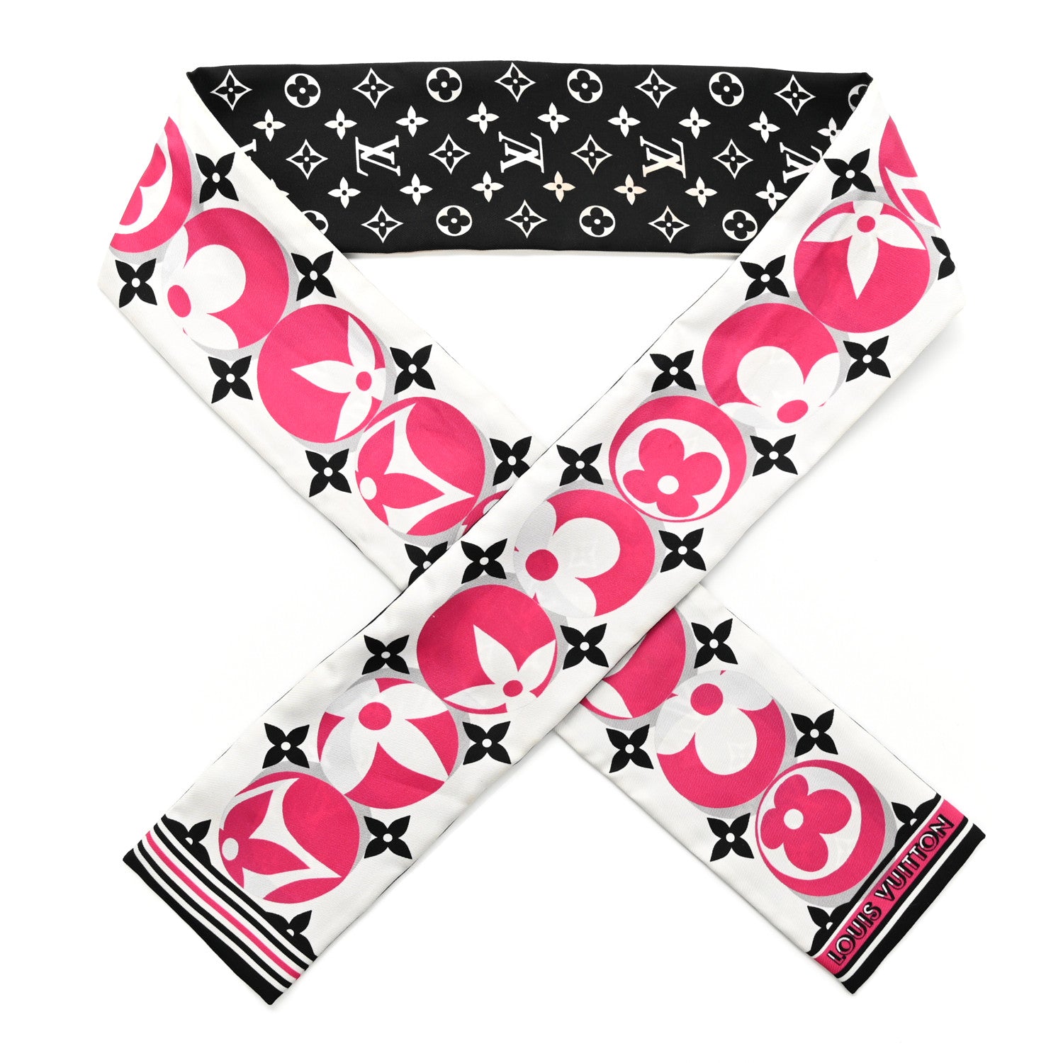 Louis Vuitton Silk Monogram Marbles Bandeau Black White Rose 1 of 4