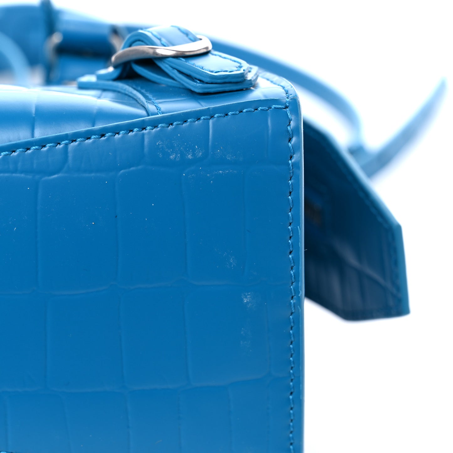 Semi Shiny Calfskin Crocodile Embossed Neo Classic Silver Hardware Mini City Turquoise