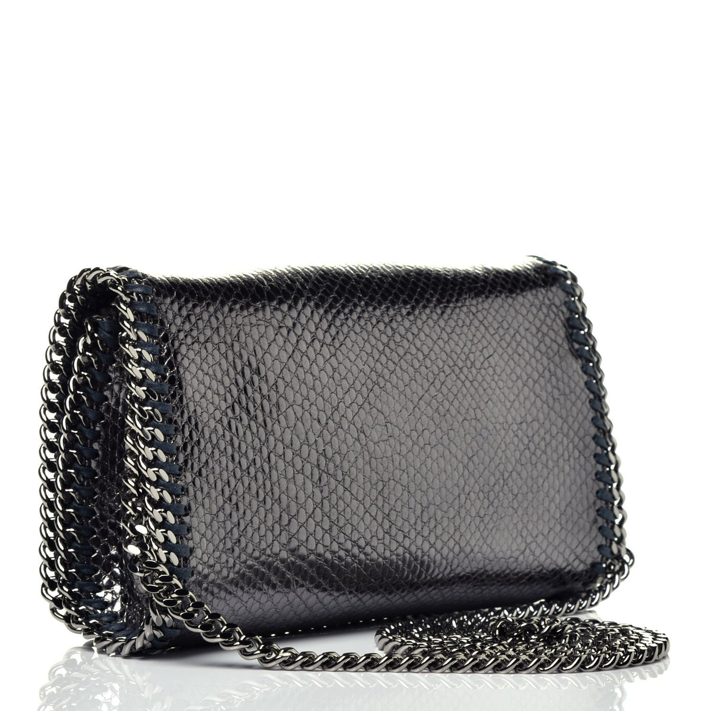 Metallic Snake Print Falabella Crossbody Bag Ruthenium