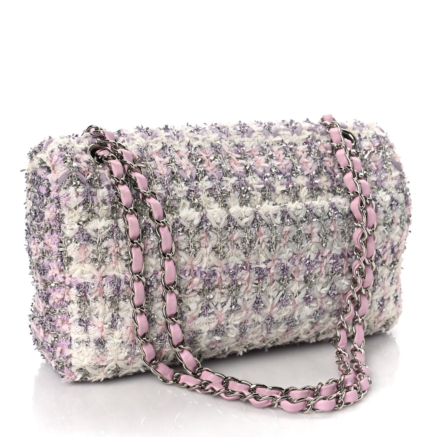 Tweed Medium Single Flap Pink