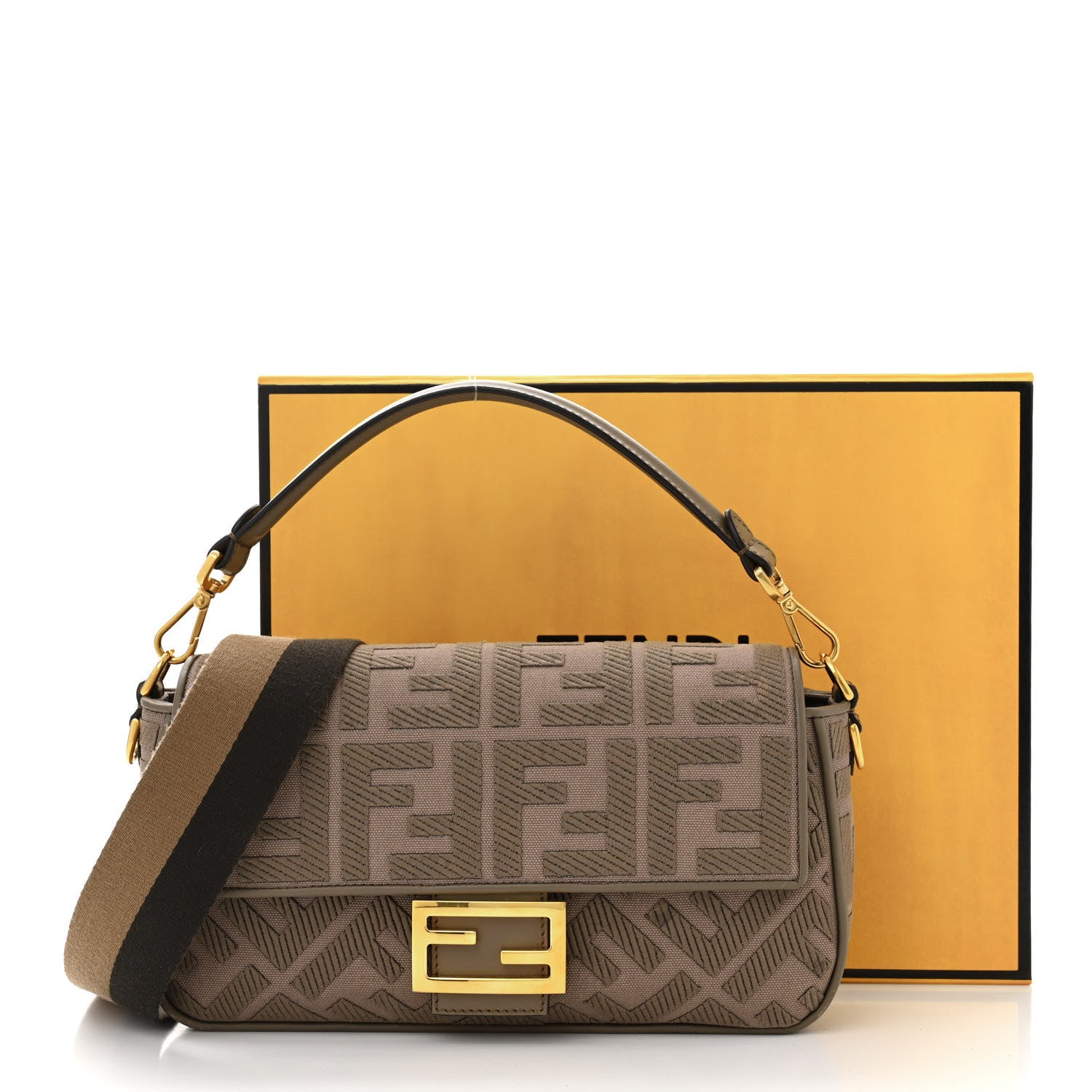 Fendi Canvas Vitello King FF Embroidered Baguette Nuvola 11 of 11