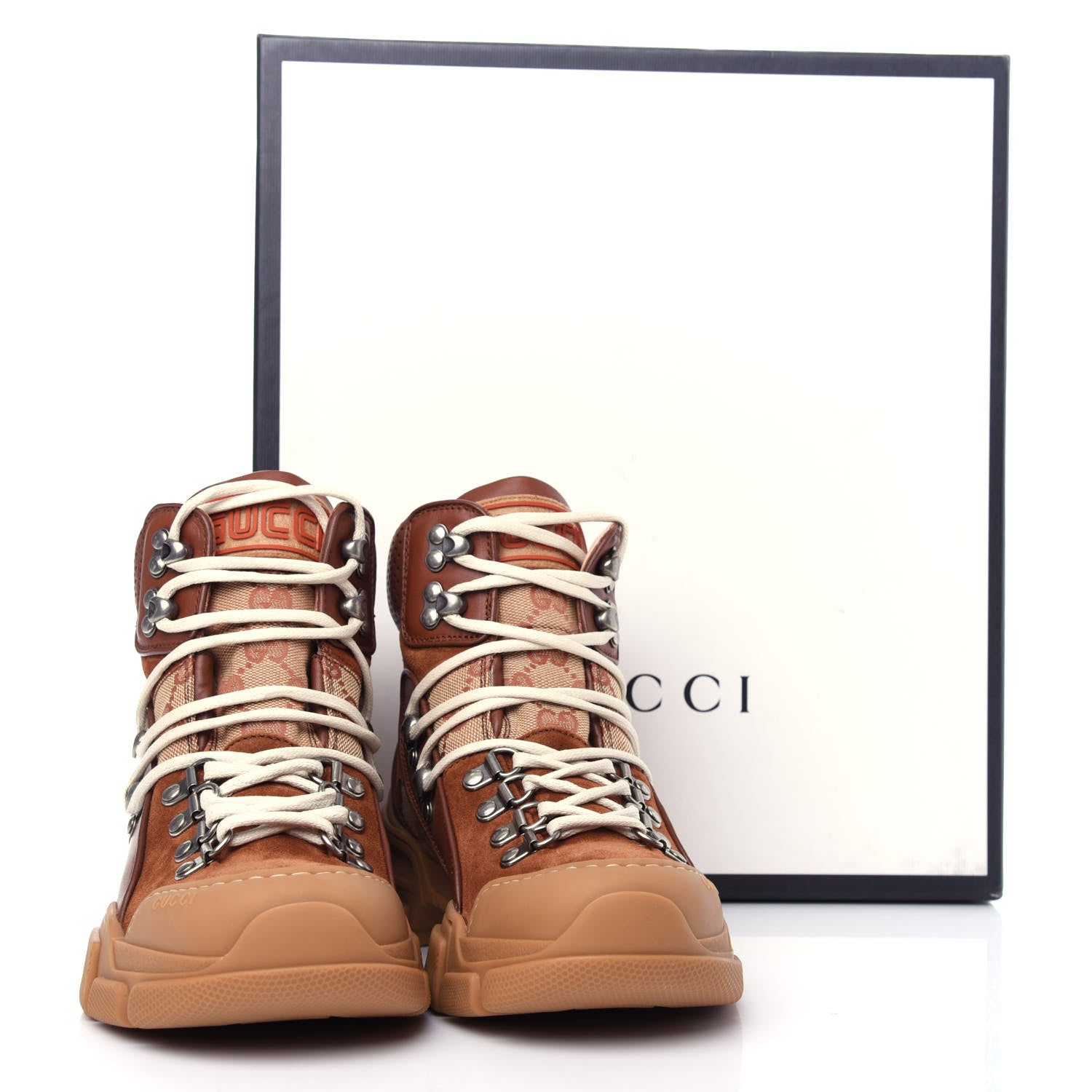 Gucci X SEGA Suede Calfskin GG Monogram Womens Flashtrek High-Top Sneakers 35.5 New Cuir Beige Ruggine 11 of 11