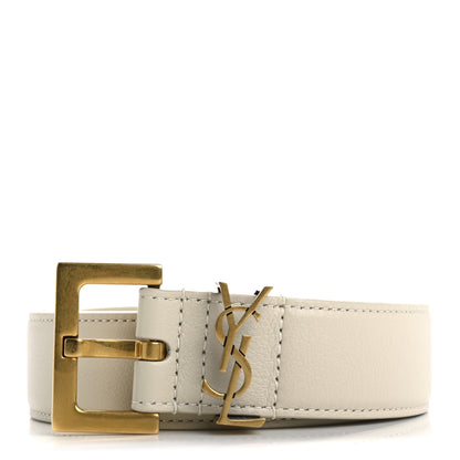 Saint Laurent Smooth Calfskin Monogram Square Buckle Belt 80 32 Crema Soft 7 of 8