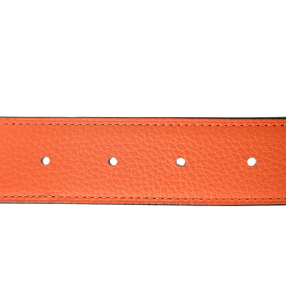 Hermes Box Togo 32mm Guilloche H Belt 85 Black Orange 3 of 5