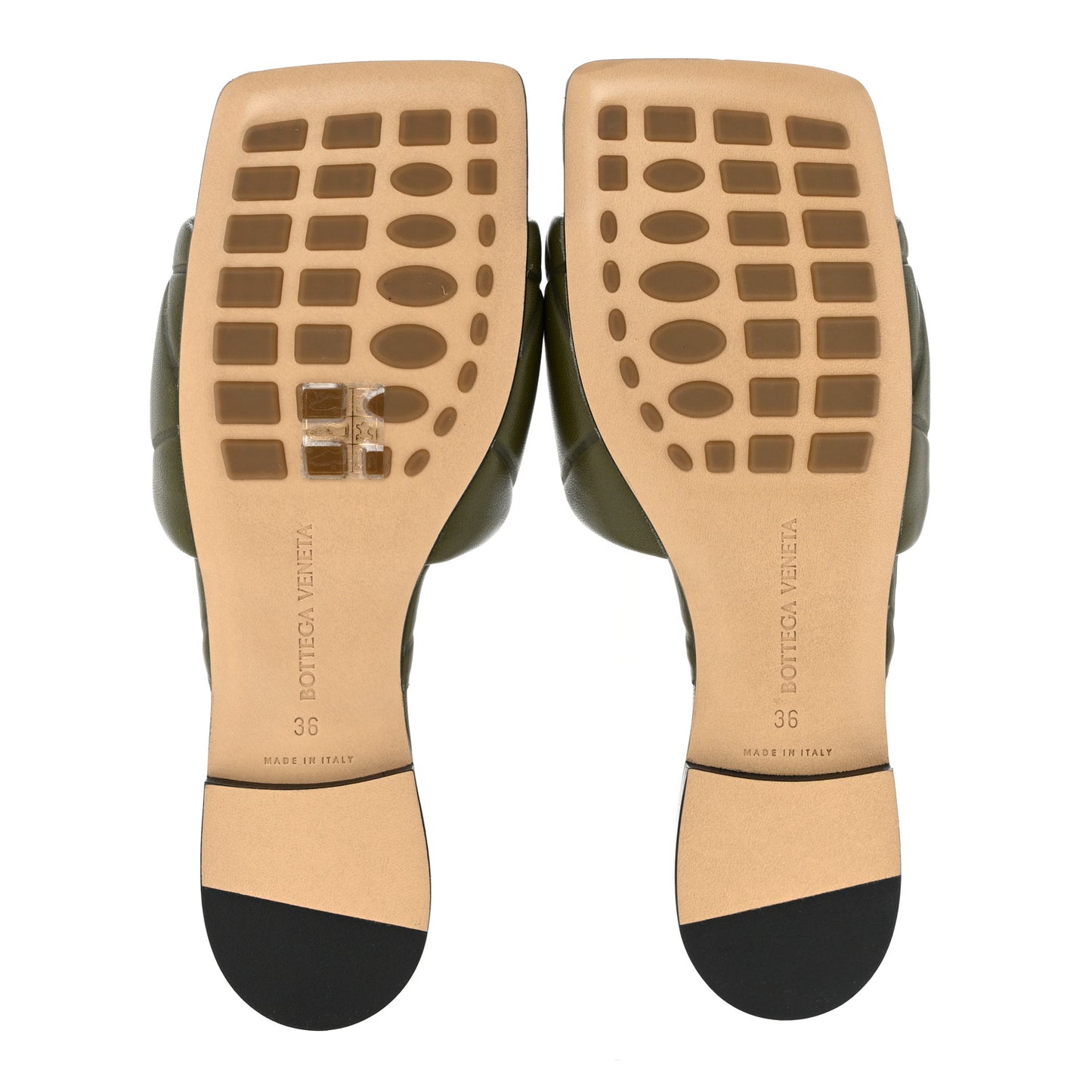 Nappa Quilted Rubber Lido Flat Sandals 36 Khaki