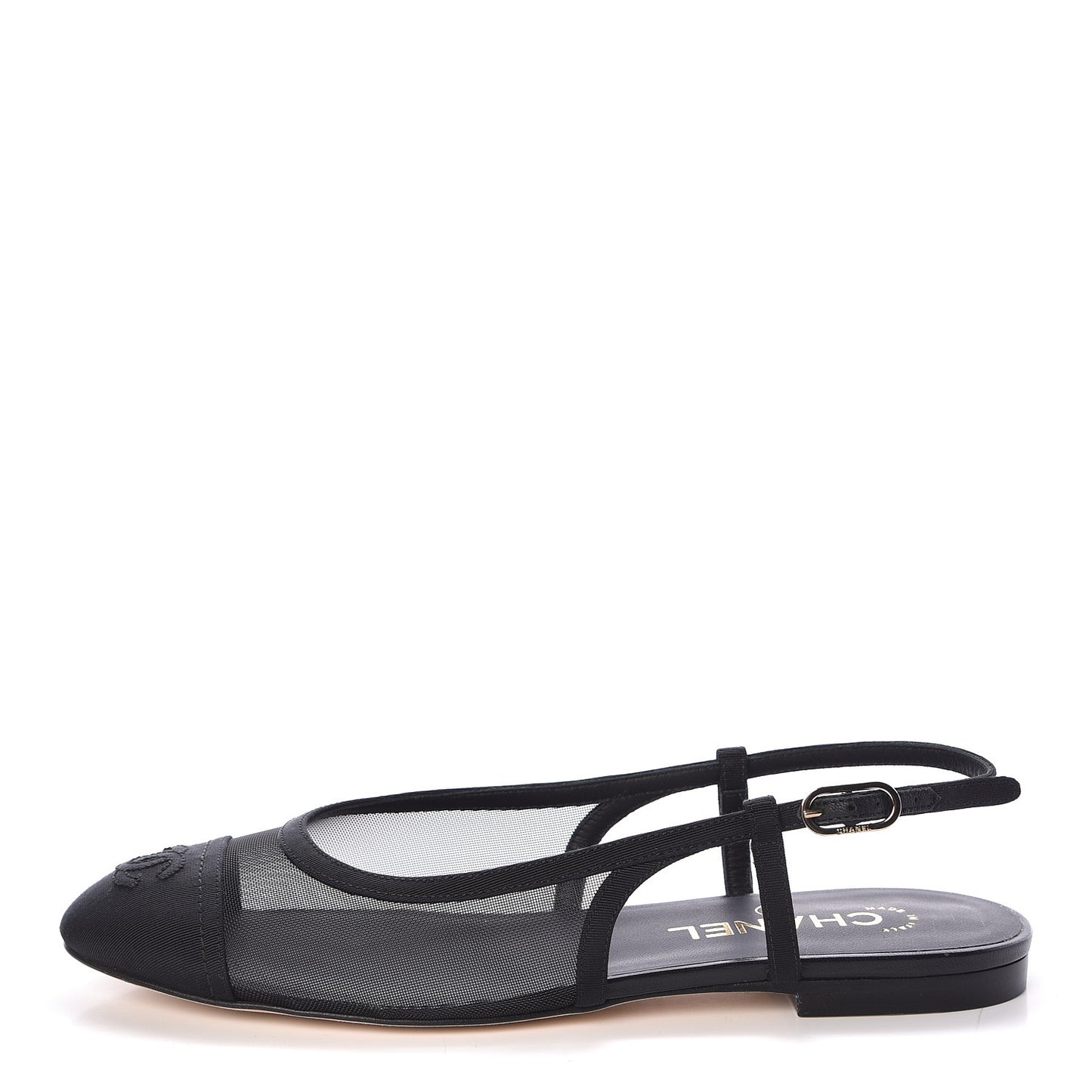 Mesh Grosgrain Cap Toe CC Slingback Sandals 38 Black