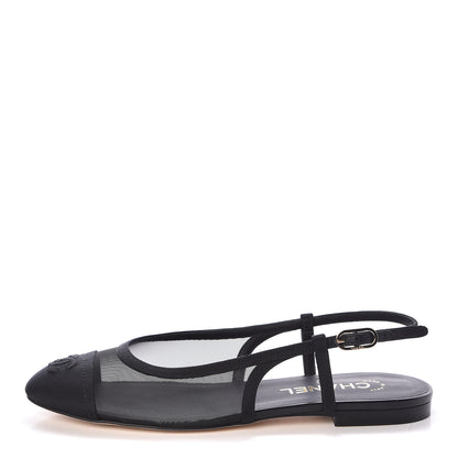 Chanel Mesh Grosgrain Cap Toe CC Slingback Sandals 38 Black 1 of 11