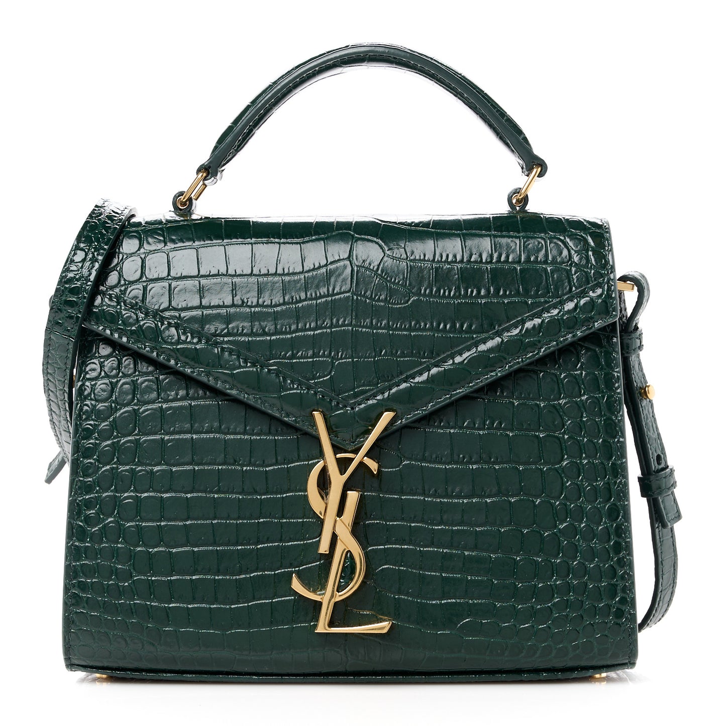 Calfskin Crocodile Embossed Mini Classic Monogram Cassandra Top Handle Dark Mint