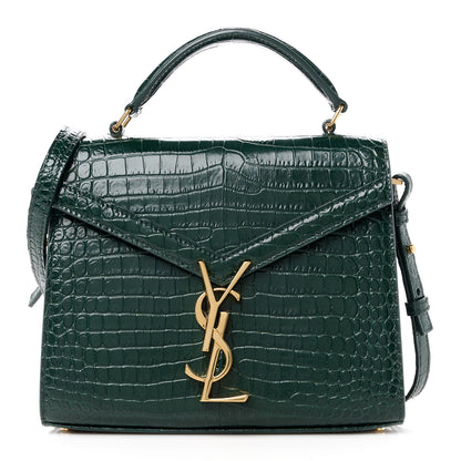 Saint Laurent Calfskin Crocodile Embossed Mini Classic Monogram Cassandra Top Handle Dark Mint 1 of 11