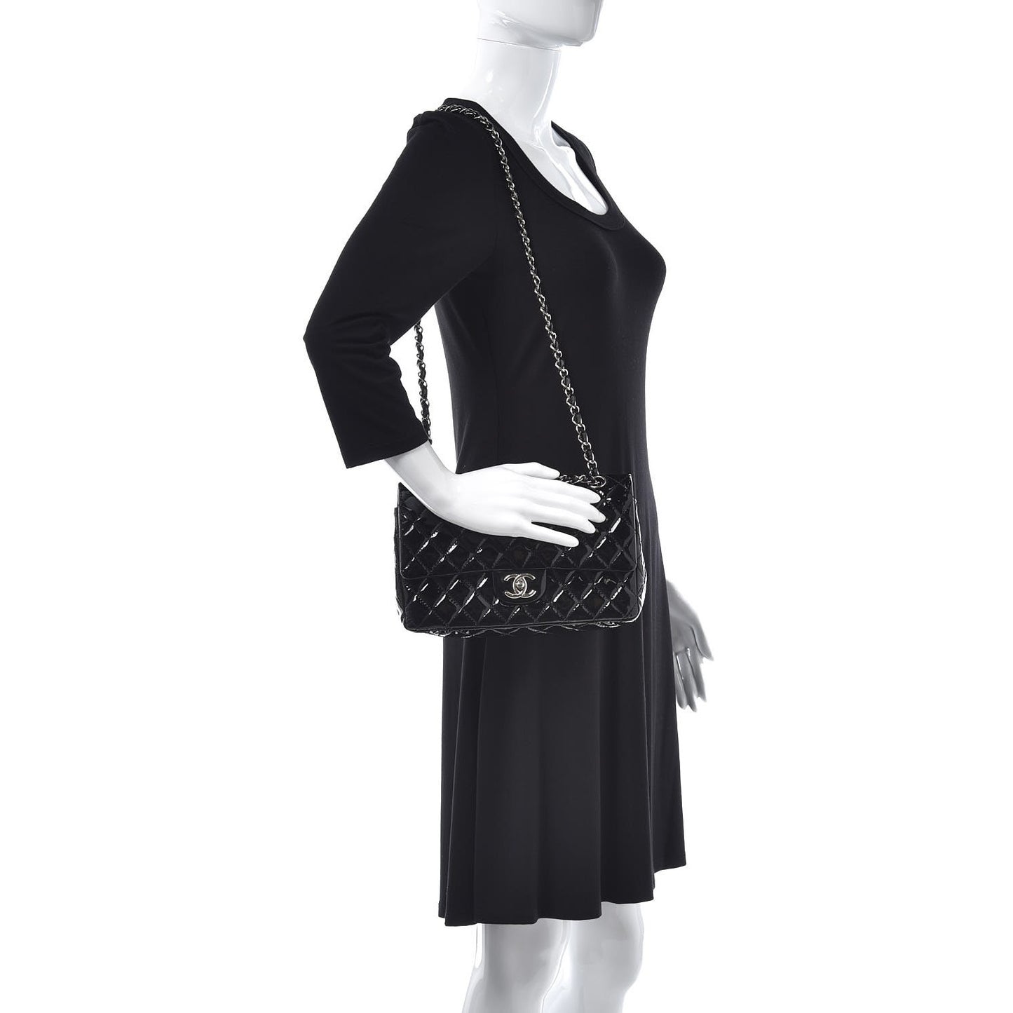 Patent Quilted Medium Double Flap Black