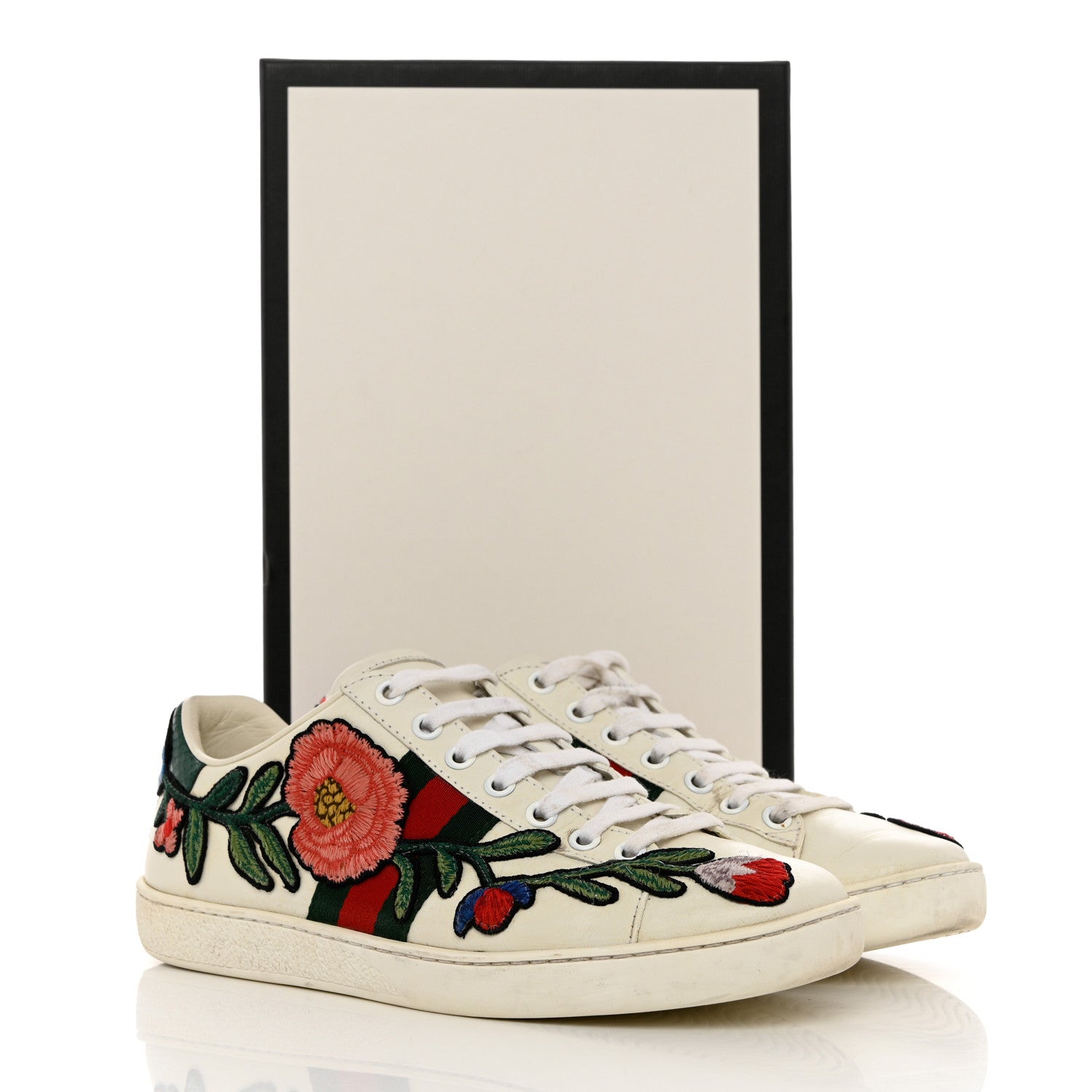 Gucci Calfskin Web Floral Embroidered Womens Ace Sneakers 36.5 White 11 of 11