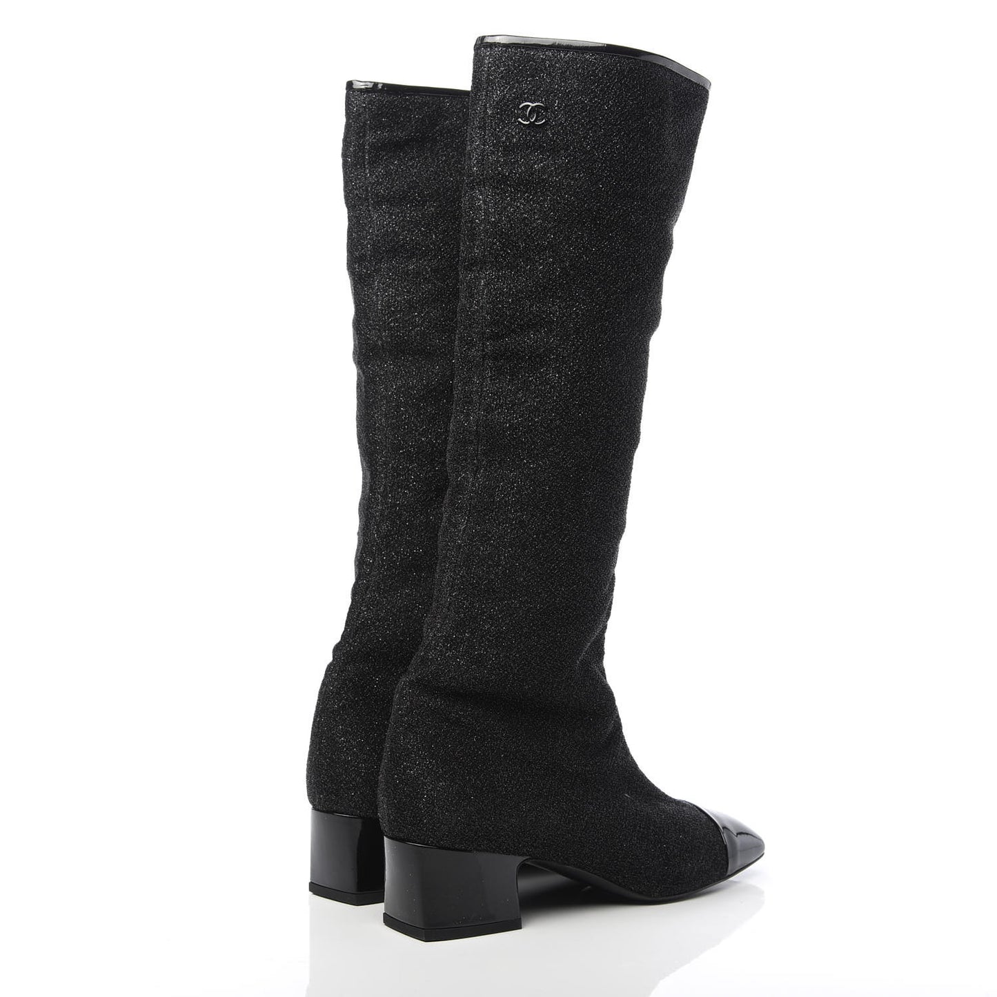 Glitter Patent Cap Toe High Boots 37 Black