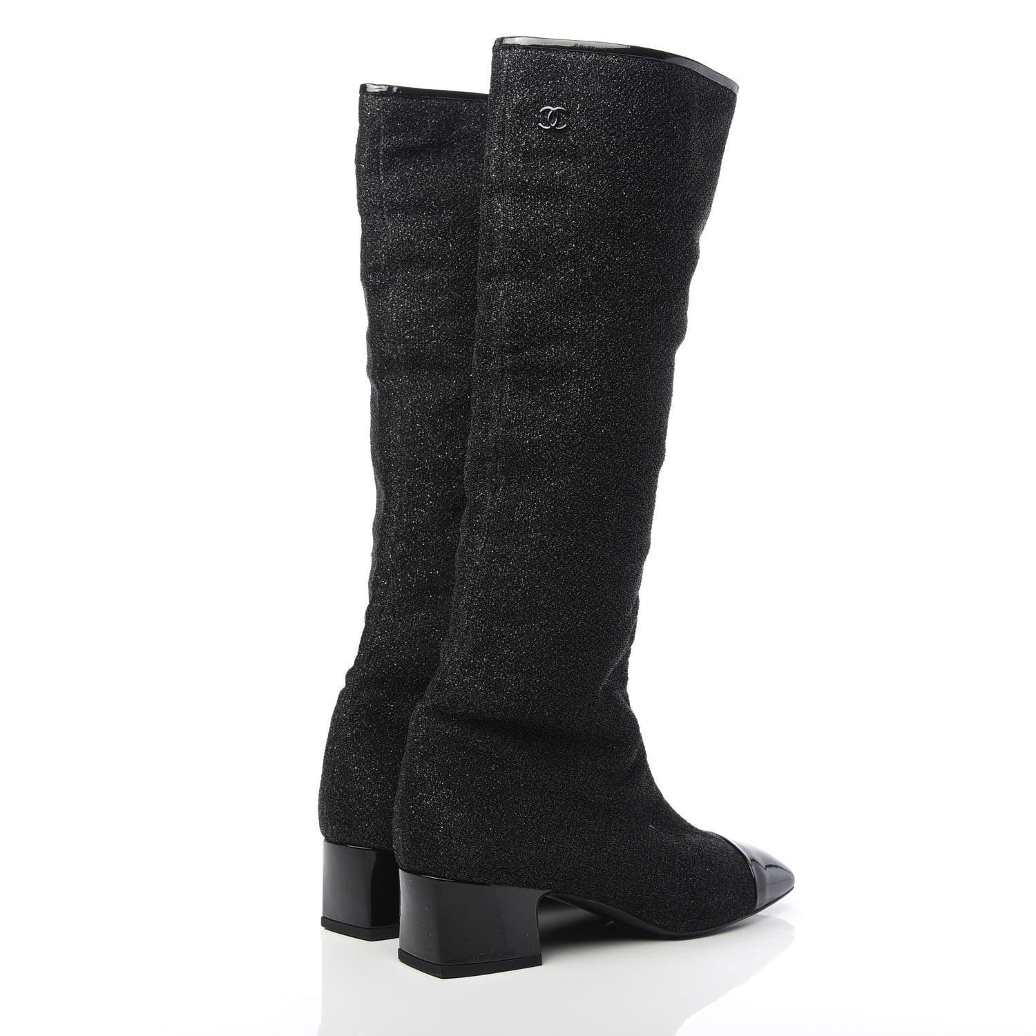 Chanel Glitter Patent Cap Toe High Boots 37 Black 4 of 7