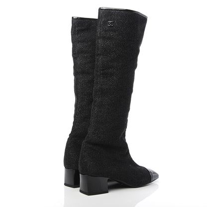 Chanel Glitter Patent Cap Toe High Boots 37 Black 4 of 7