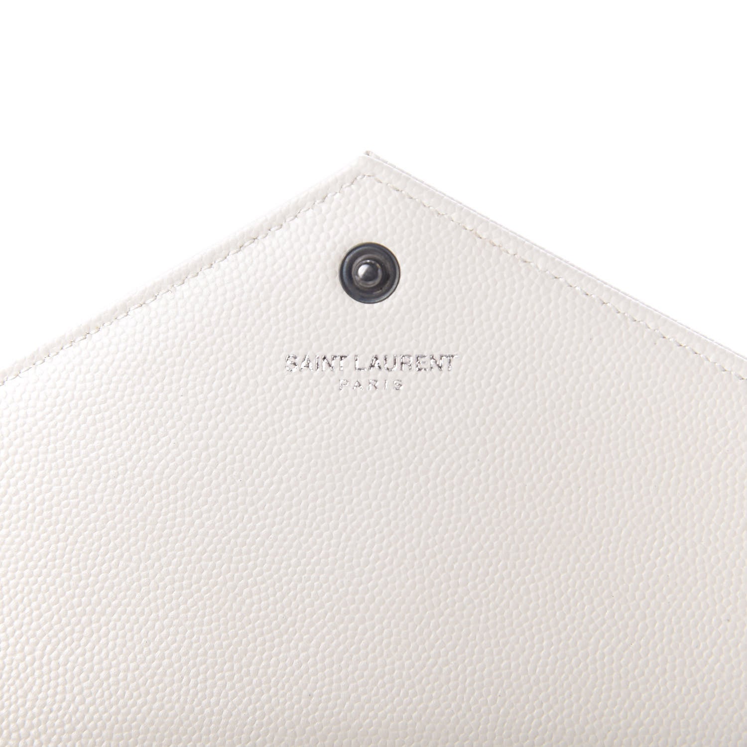 Saint Laurent Grain De Poudre Matelasse Chevron Monogram Envelope Chain Wallet Dove White 8 of 9
