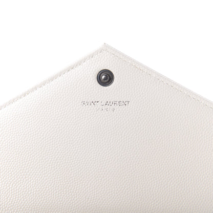 Saint Laurent Grain De Poudre Matelasse Chevron Monogram Envelope Chain Wallet Dove White 8 of 9