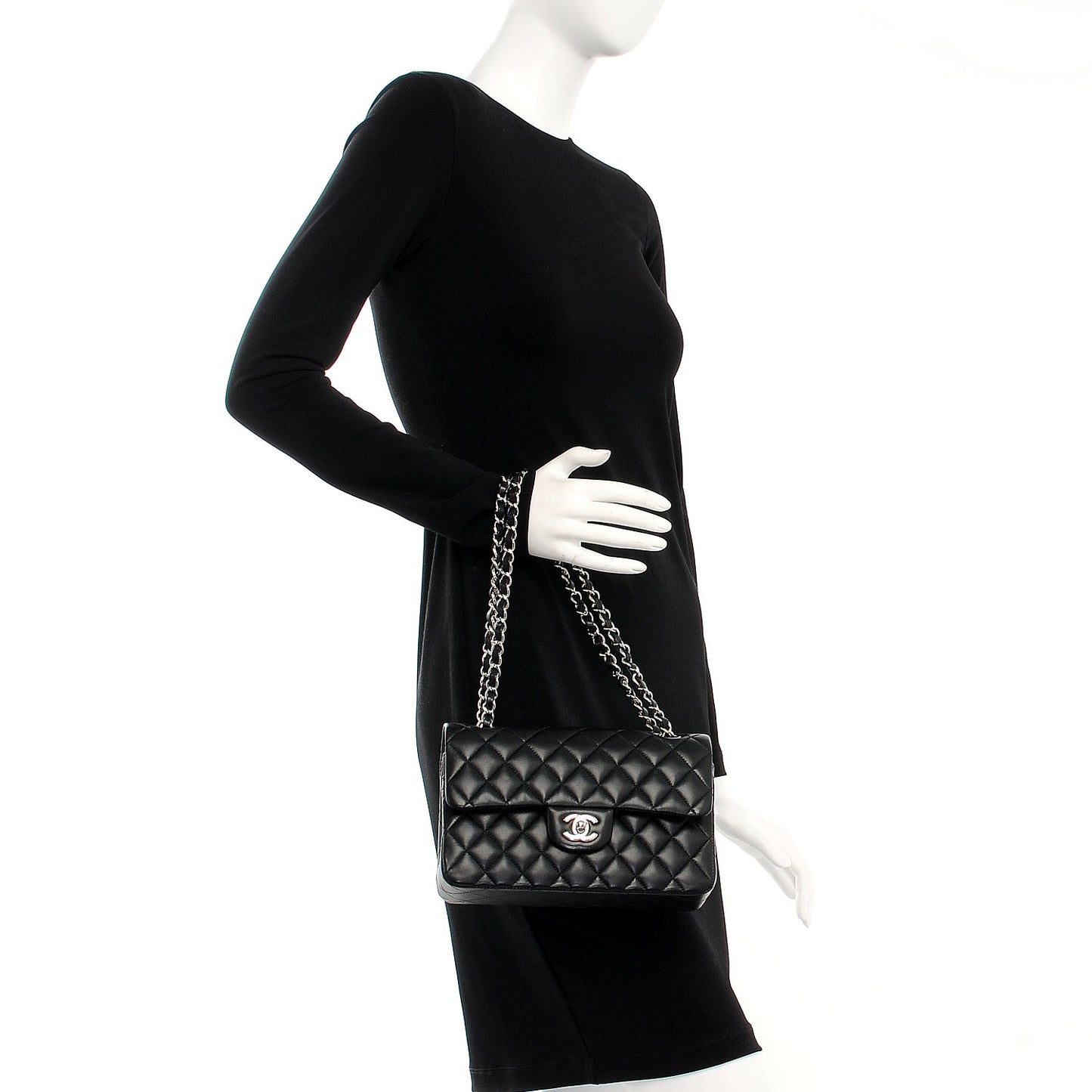 Lambskin Quilted Small Double Flap Black