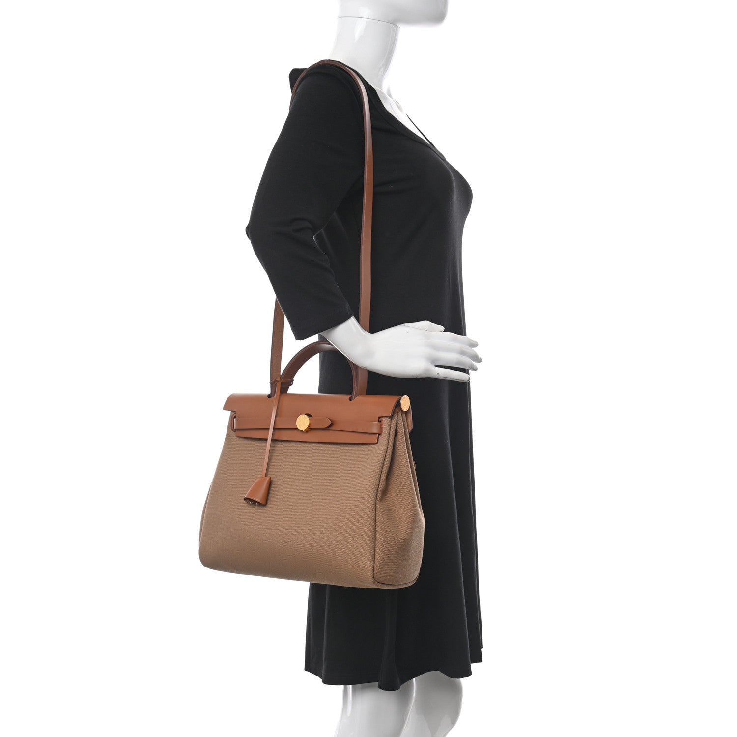Hermes Military Toile Vache Hunter Herbag Zip Retourne 31 PM Chai Fauve 2 of 12