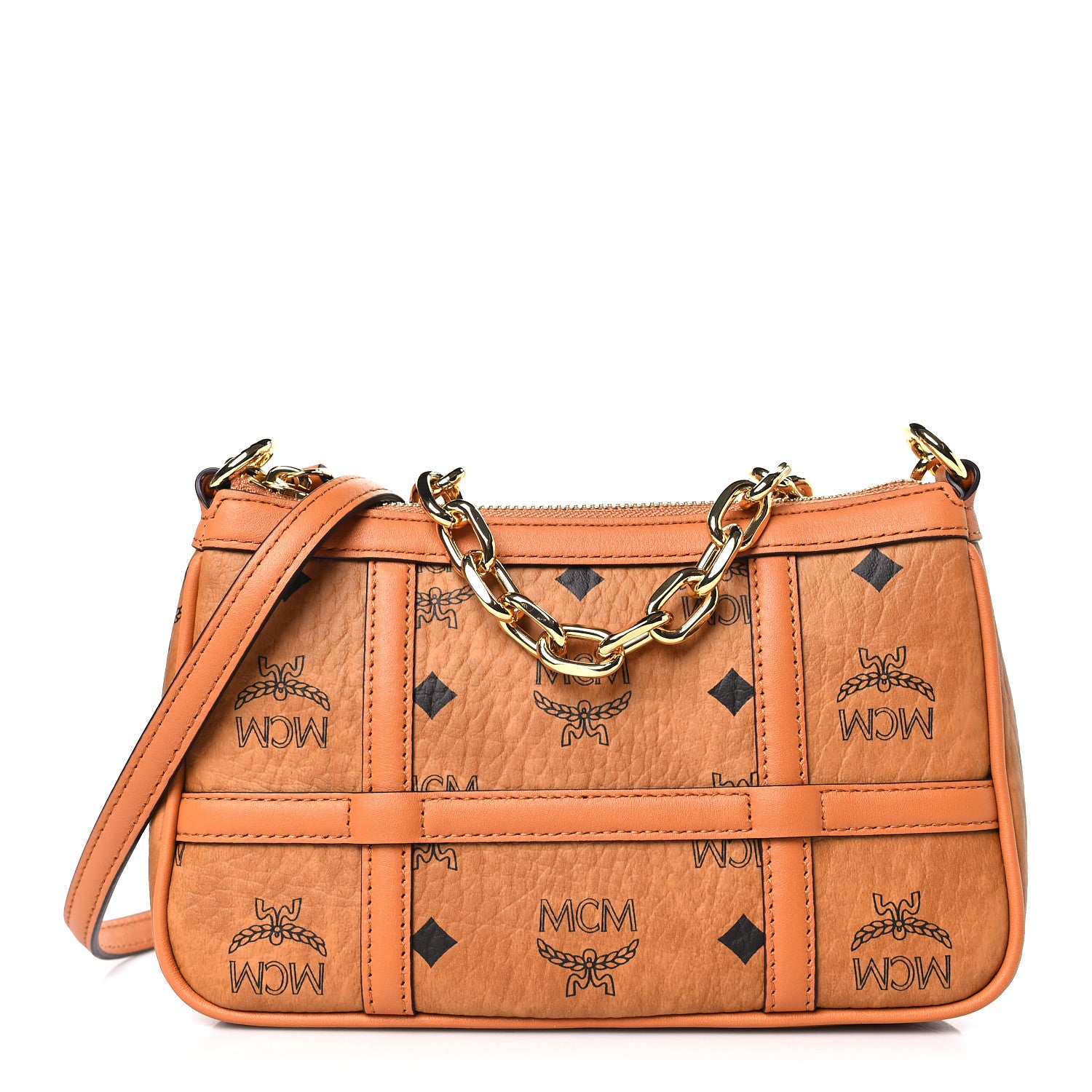 MCM Visetos Nappa Mini Delmy Chain Shoulder Bag Cognac 1 of 9