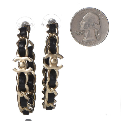 Chanel Lambskin Pearl More Is More CC Chain Hoop Earrings Gold Black 2 of 3