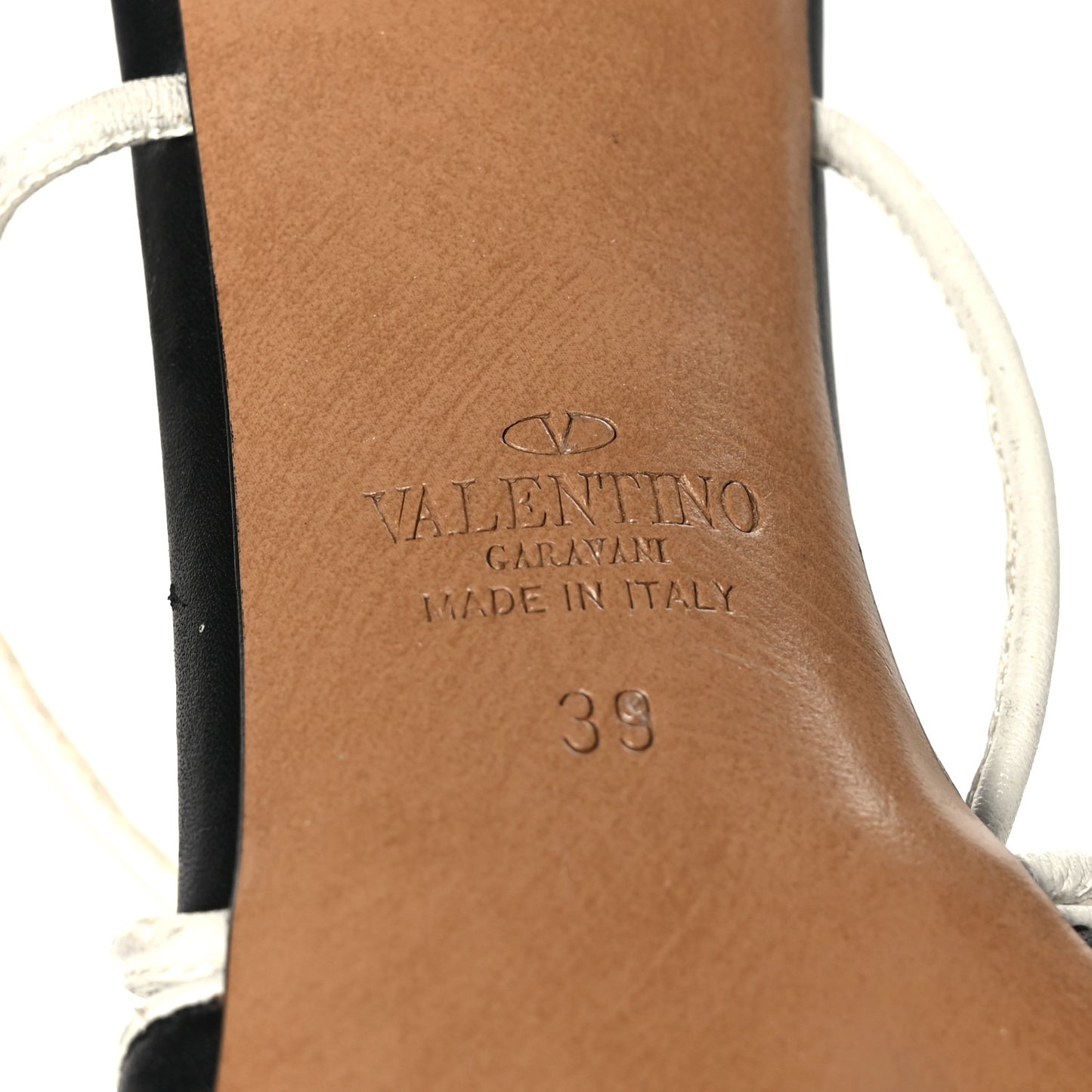 Calfskin Free Rockstud Ankle T-Strap Sandals 39 Black Optic White