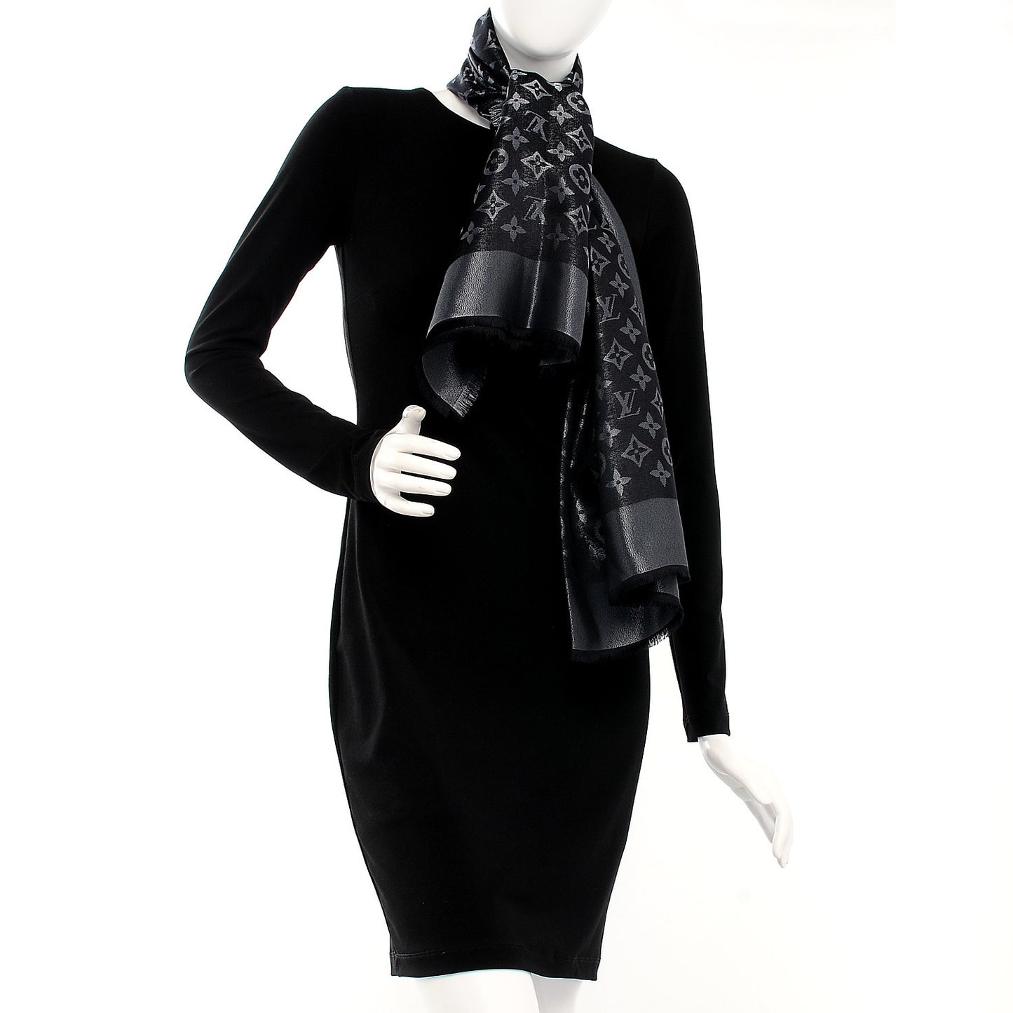 Silk Lurex Wool Monogram Shine Shawl Black