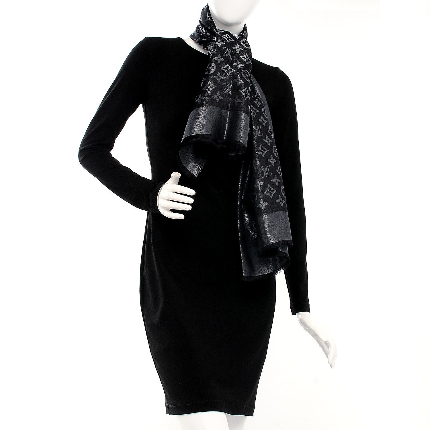 Louis Vuitton Silk Lurex Wool Monogram Shine Shawl Black 2 of 4