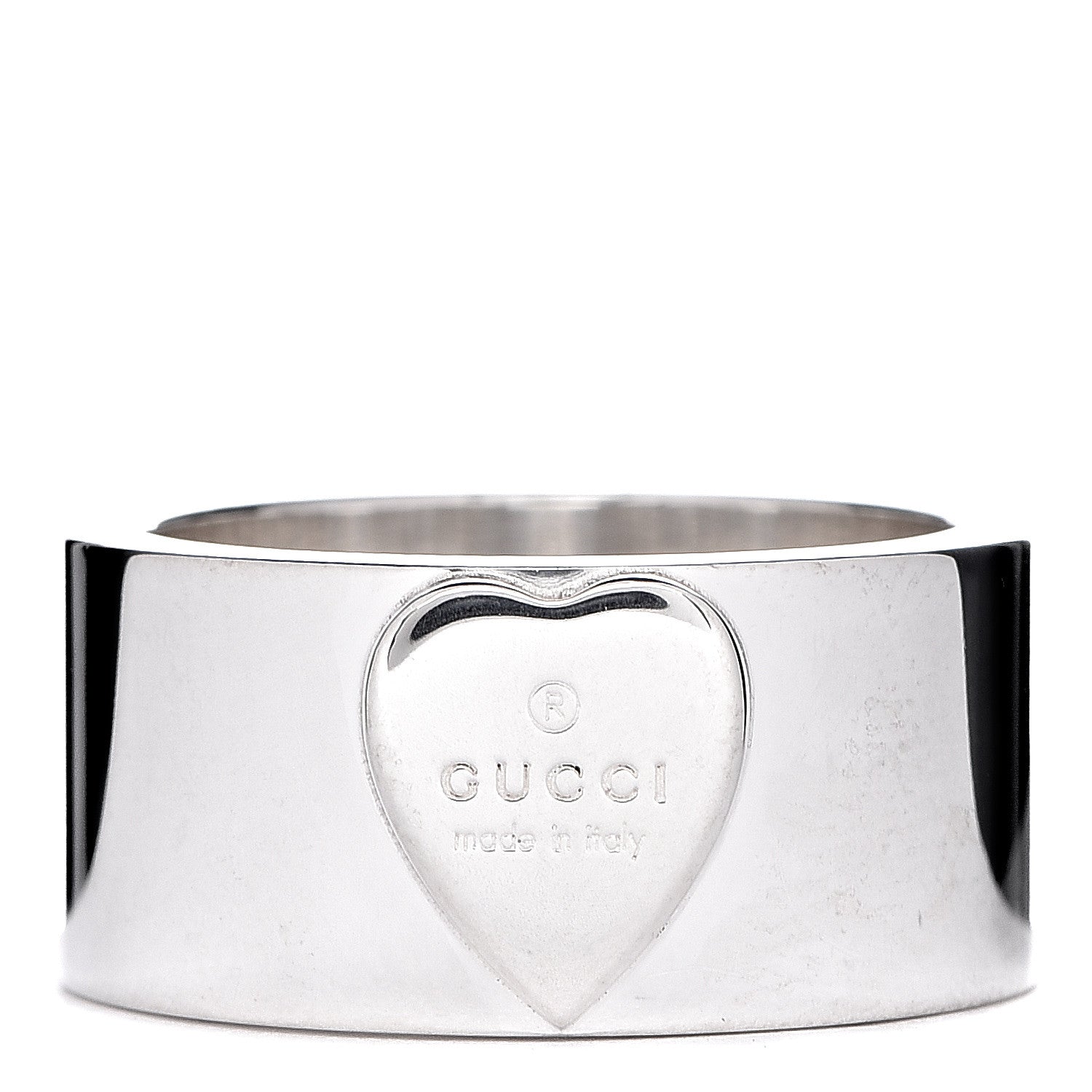 Gucci Sterling Silver 10mm Trademark Heart Wide Band Ring 56 7.5 1 of 7