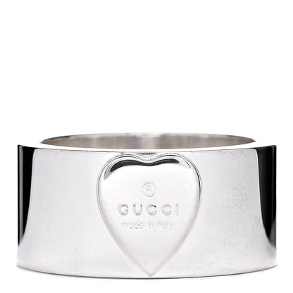 Gucci Sterling Silver 10mm Trademark Heart Wide Band Ring 56 7.5 1 of 7