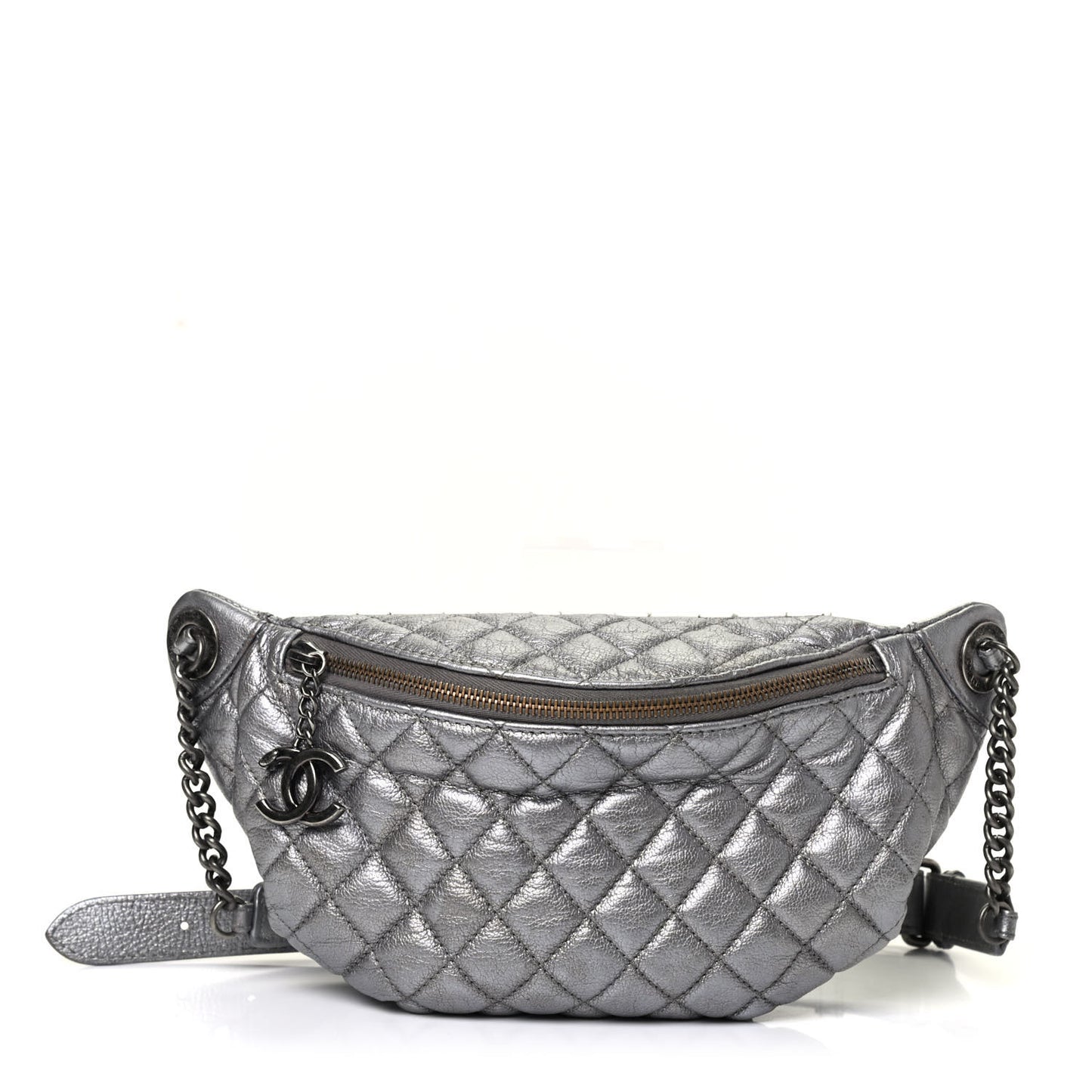 Metallic Goatskin Quilted Banane Waist Bag Fanny Pack Silver