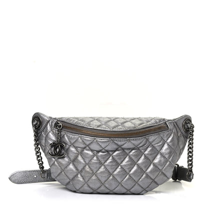Chanel Metallic Goatskin Quilted Banane Waist Bag Fanny Pack Silver 1 of 4