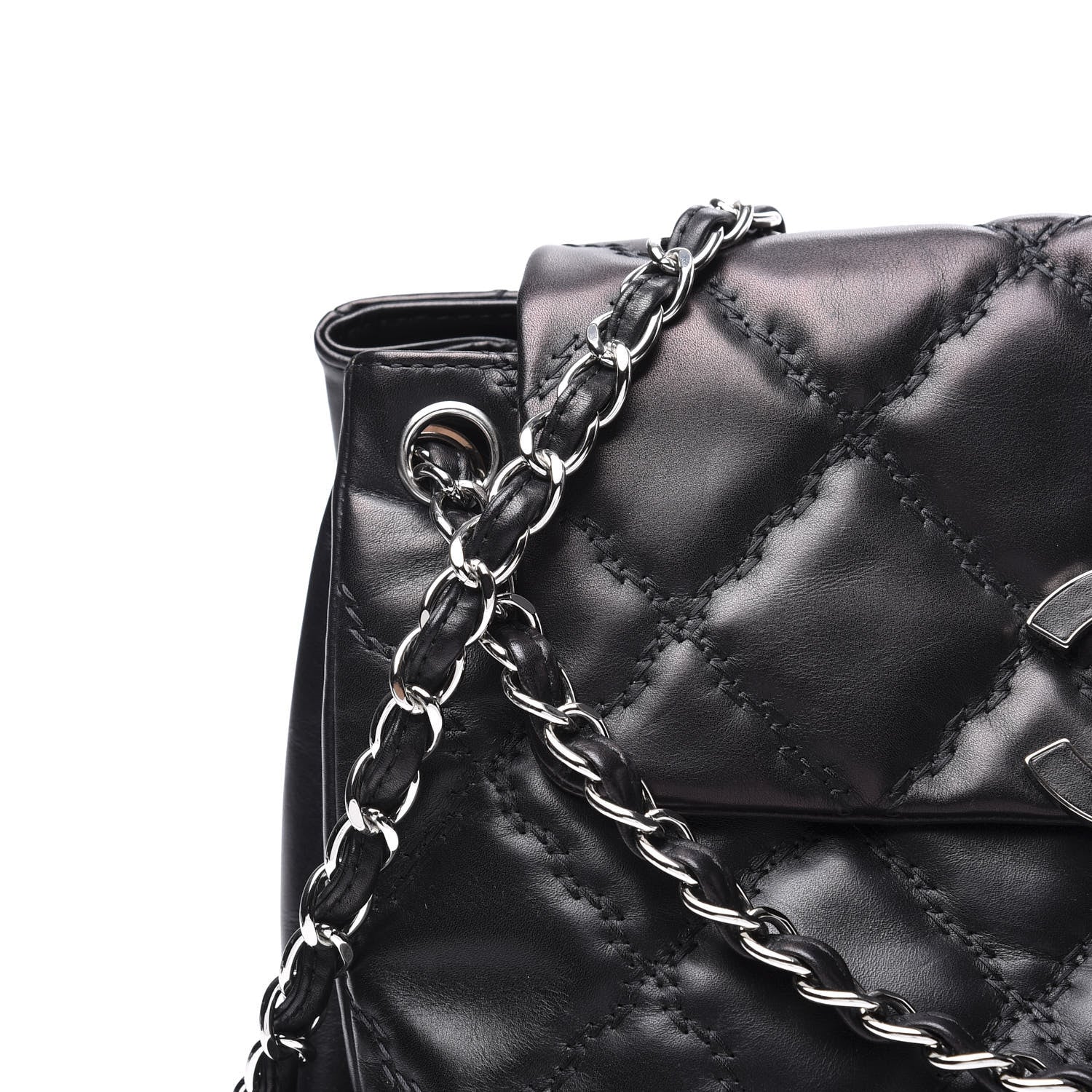 Chanel Calfskin Double Stitch Large Hamptons Flap Bag Black 9 of 10