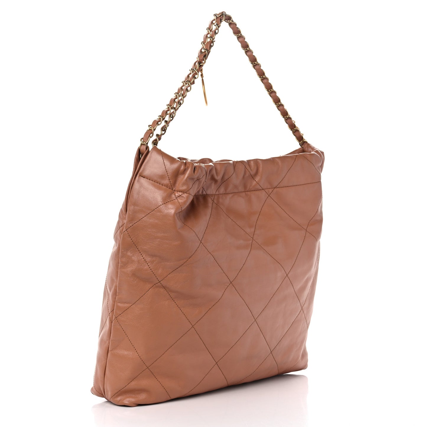 Shiny Calfskin Quilted Small Chanel 22 Camel
