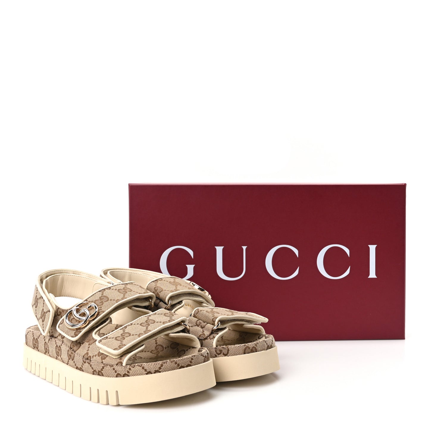 Monogram Kid Scamosciato Double G Womens Dad Sandals 37 Beige Ebony New Acero