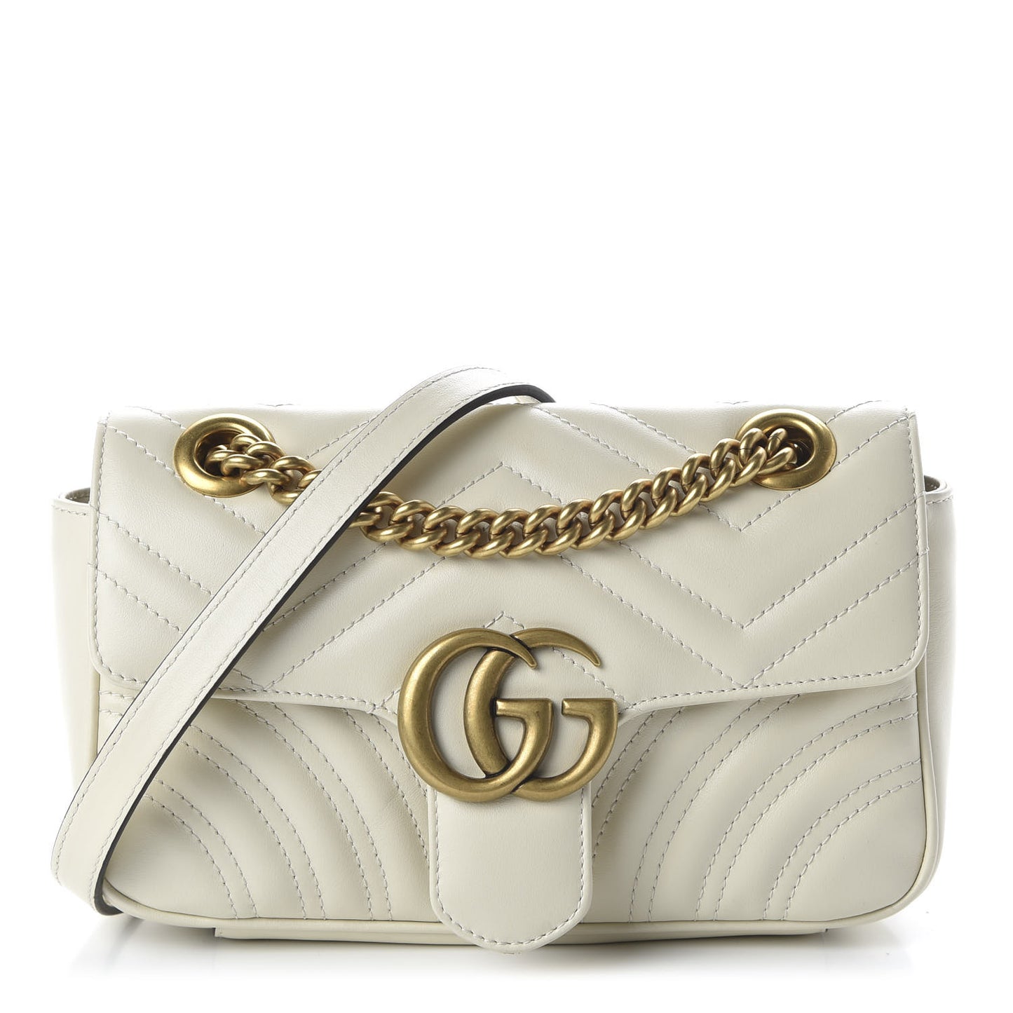 Calfskin Matelasse Mini GG Marmont Shoulder Bag White