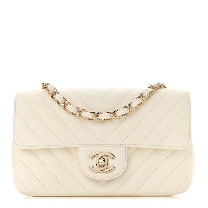 Chanel Lambskin Chevron Quilted Mini Rectangular Flap White 1 of 10