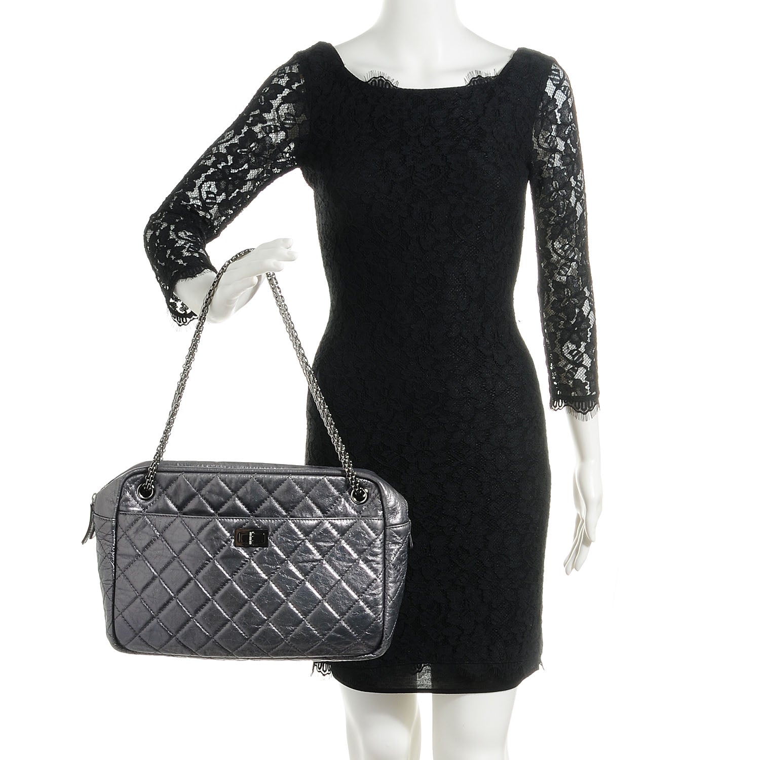 Chanel Metallic Aged Calfskin Quilted Large Reissue Camera Case Silver 2 of 7