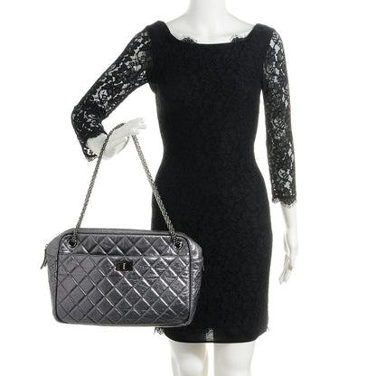 Chanel Metallic Aged Calfskin Quilted Large Reissue Camera Case Silver 2 of 7