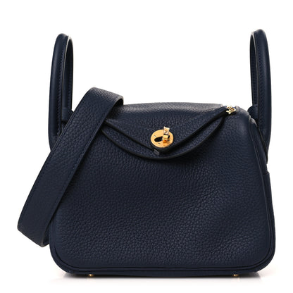 Hermes Taurillon Clemence Mini Lindy 20 Bleu Nuit 1 of 9