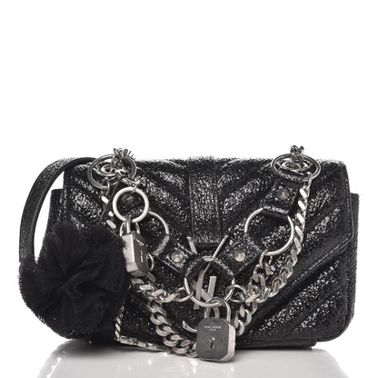 Saint Laurent Metallic Crackled Calfskin Chevron Monogram Classic Baby Punk Chain Bag Black 1 of 7