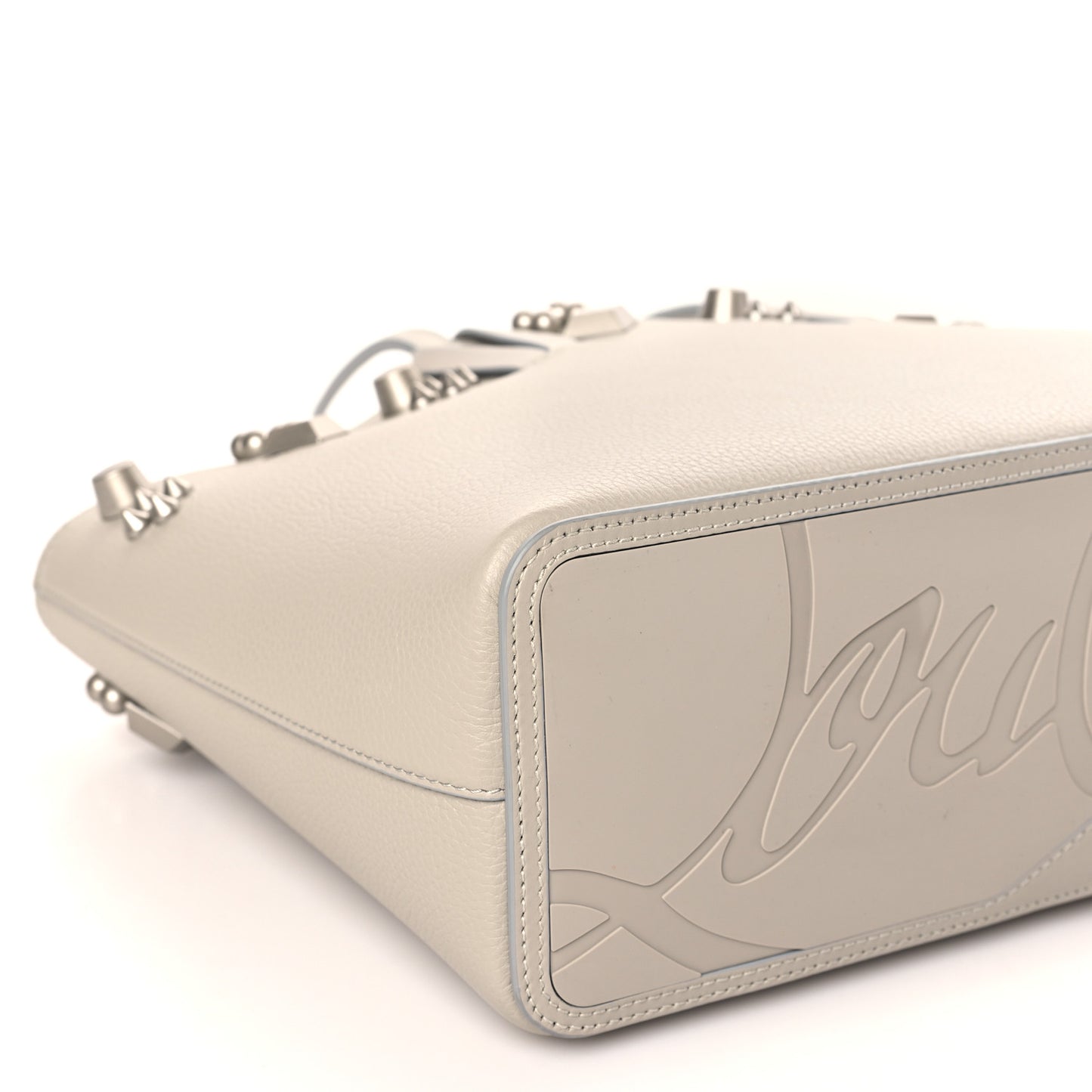 Calfskin Spikes Small East West Cabata Tote Light Grey