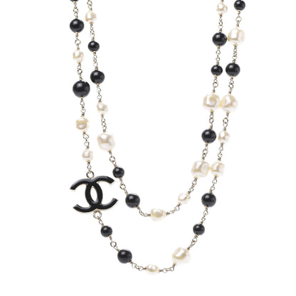 Chanel Pearl Bead Enamel CC Long Necklace Black Gold 1 of 6
