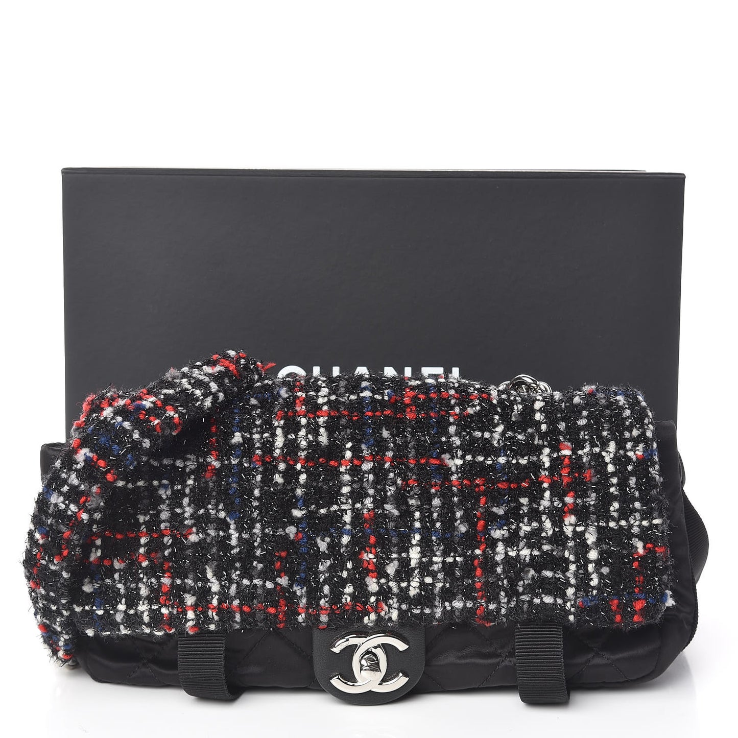 Tweed Nylon Quilted Small Astronaut Essentials Flap Black Red