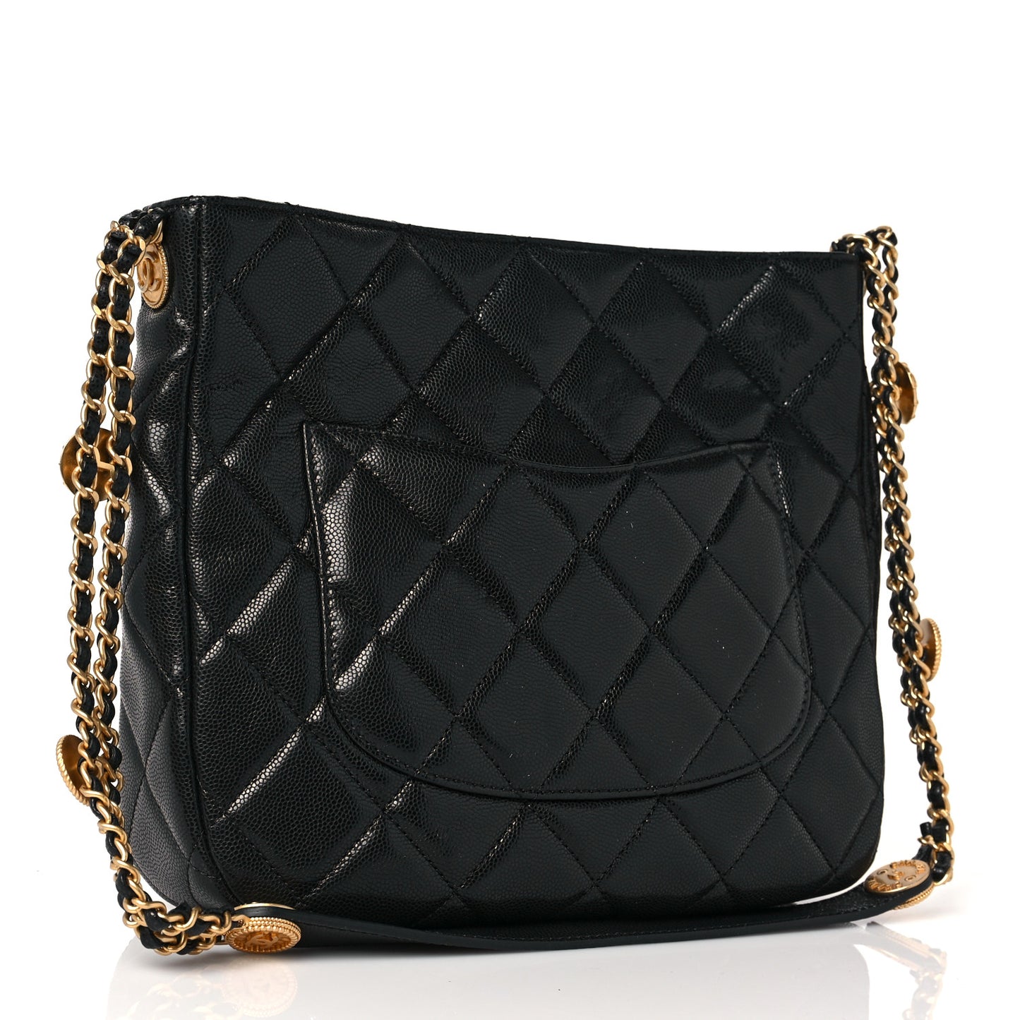 Caviar Quilted Twist Your Buttons Hobo Black